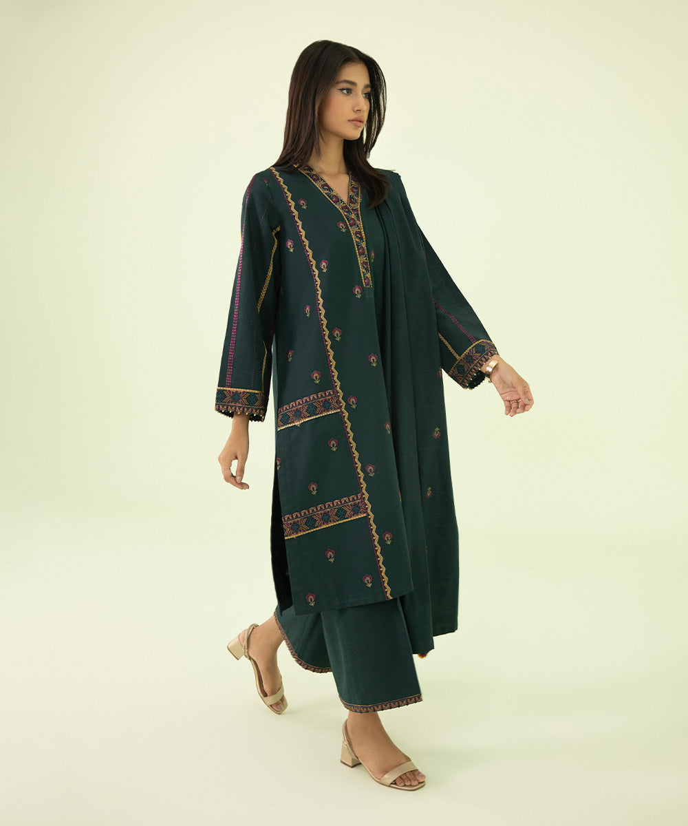 3 Piece - Embroidered Khaddar Suit