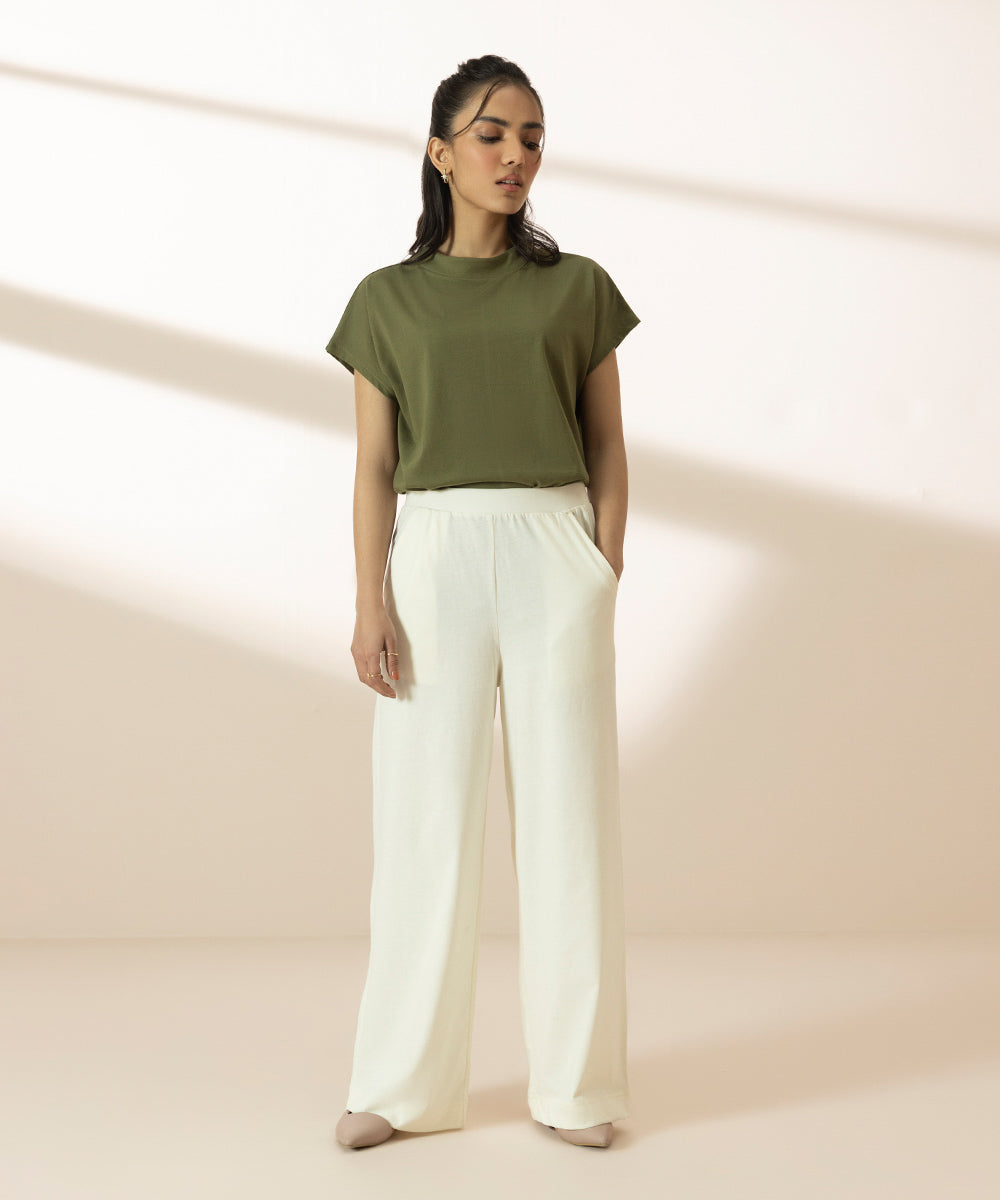 Wide Leg Jersey Trousers