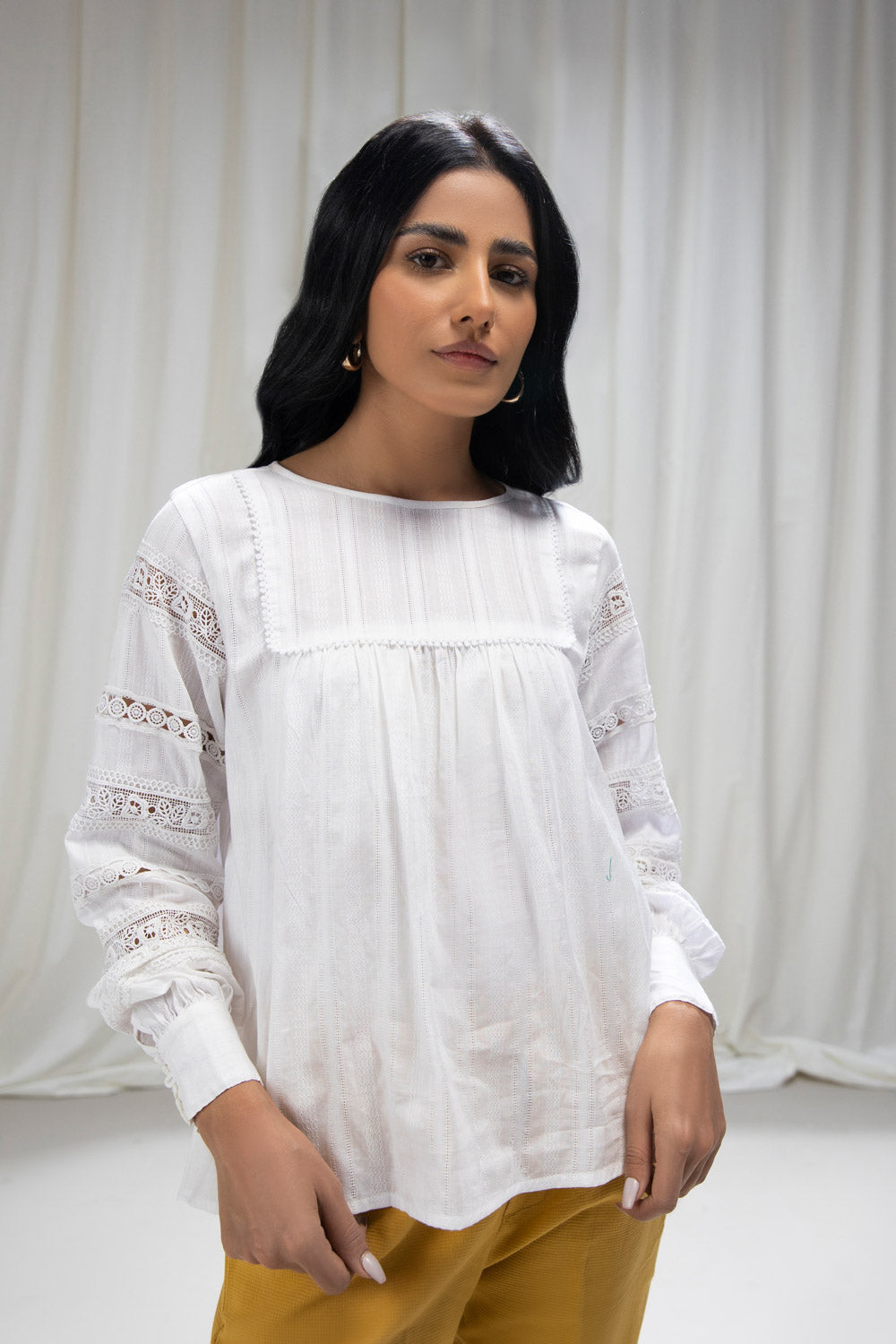 White Textured Lace Blouse