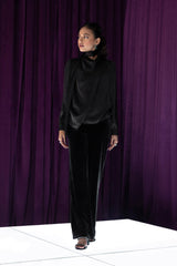 Blouse with Draped Collar with Satin Scarf